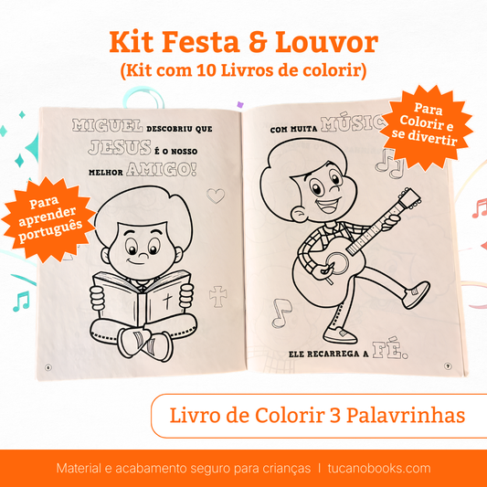 Kit Festa & Louvor: 10 Livros de Colorir 3 Palavrinhas (Ideal para Lembrancinhas)