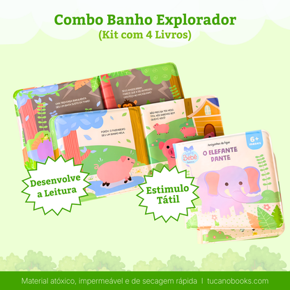 Combo Banho Explorador: Animais da Fazenda e Safári (4 Livros)
