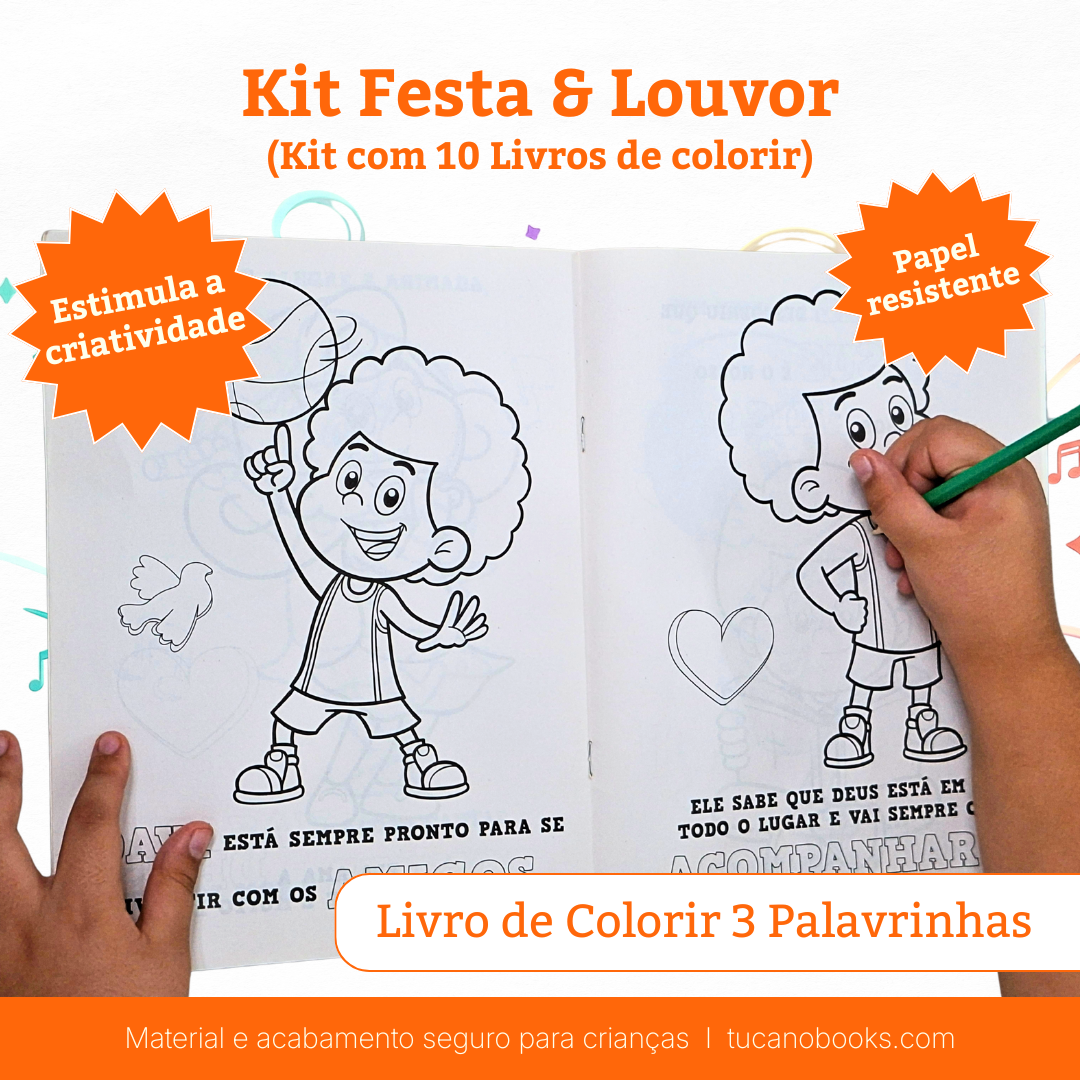 Kit Festa & Louvor: 10 Livros de Colorir 3 Palavrinhas (Ideal para Lembrancinhas)