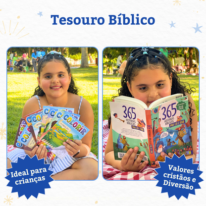 Tesouro Bíblico: 365 Histórias para Dormir + Kit Colorir Cristão