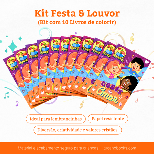 Kit Festa & Louvor: 10 Livros de Colorir 3 Palavrinhas (Ideal para Lembrancinhas)