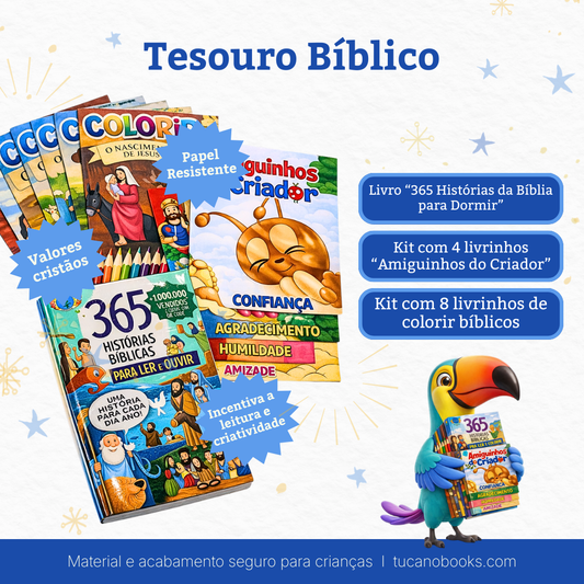 Tesouro Bíblico: 365 Histórias para Dormir + Kit Colorir Cristão